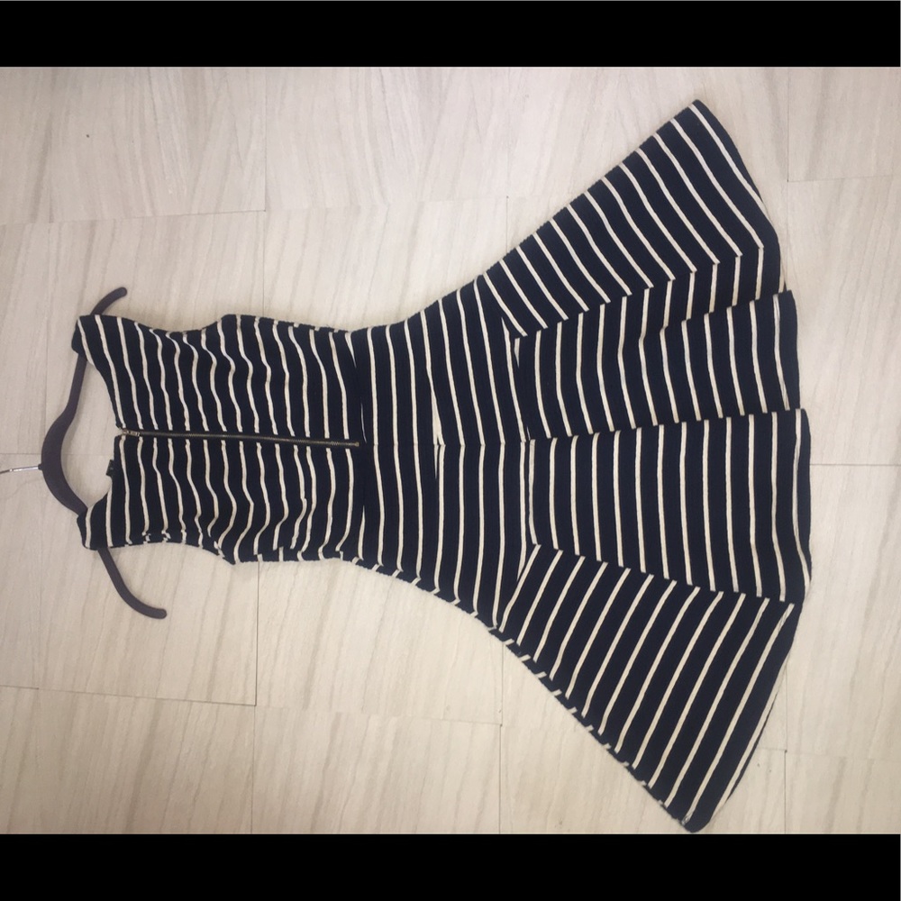 Navy blue and white striped mini dress